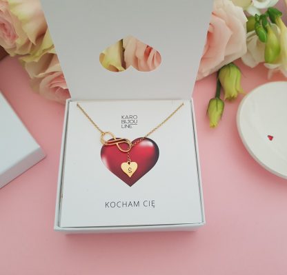 Pozłacany naszyjnik - przeplecione personalizowane serce przez nieskończoność