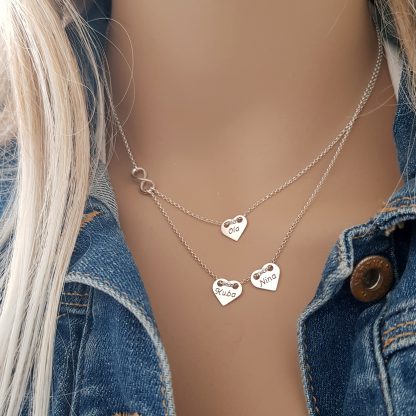 Srebrny, podwójny naszyjnik - 3 personalizowane serca i nieskończoność - obrazek 3