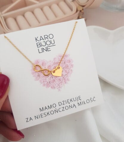 Pozłacany naszyjnik - serce i nieskończoność - symbol nieskończonej miłości