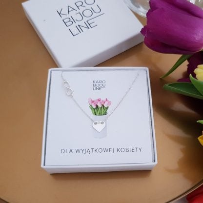 Srebrny naszyjnik - serce celebrytki i nieskończoność - symbol nieskończonej miłości