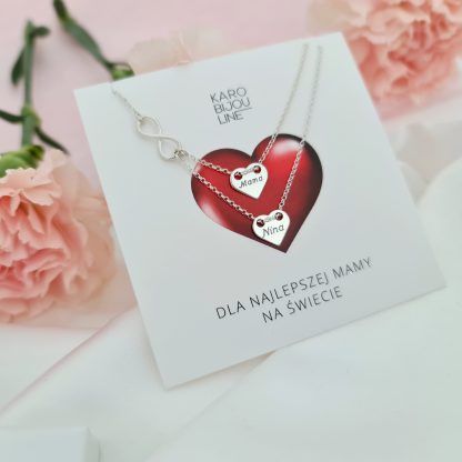Srebrny, podwójny naszyjnik z 2 personalizowanymi sercami - symbol nieskończonej miłości - obrazek 3