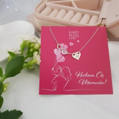 Srebrny naszyjnik z personalizowanym sercem i nieskończonością