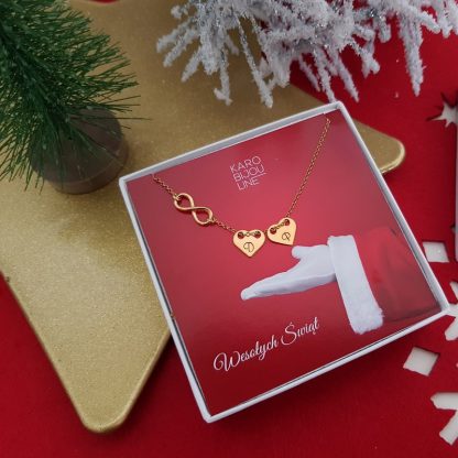 Pozłacany naszyjnik - 2 personalizowane serca celebrytki i nieskończoność - obrazek 4