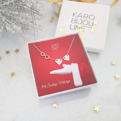 Srebrny naszyjnik - 2 personalizowane serca celebrytki i nieskończoność