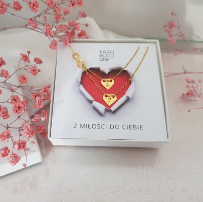 Pozłacany, podwójny naszyjnik – 2 personalizowane serca i nieskończoność