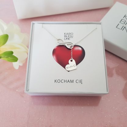 Srebrny naszyjnik - przeplecione personalizowane serce przez nieskończoność - obrazek 3