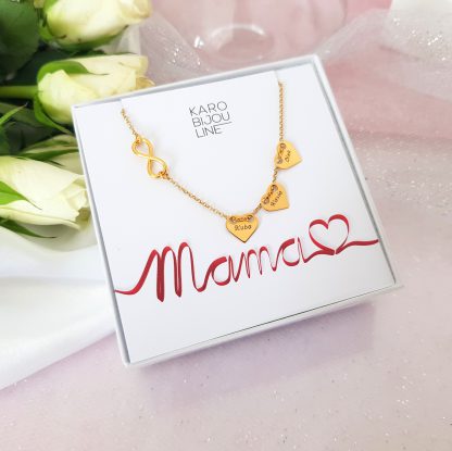 Pozłacany naszyjnik - 3 personalizowane serca celebrytki i nieskończoność - obrazek 3