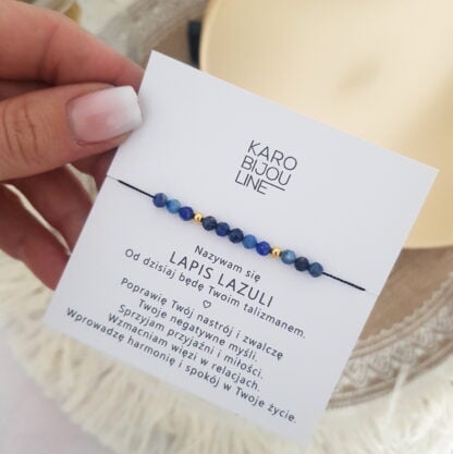 Bransoletka na sznurku - "PRZYJAŹŃ" - LAPIS LAZULI - obrazek 2