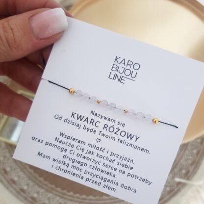 Bransoletka na sznurku - "MIŁOŚĆ" - KWARC RÓŻOWY - obrazek 2