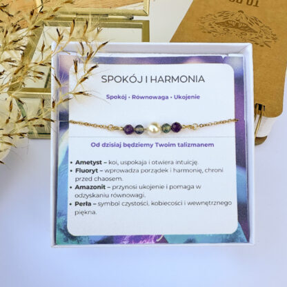 Bransoletka spokoju i harmonii na złotym łańcuszku z naturalnych kamieni