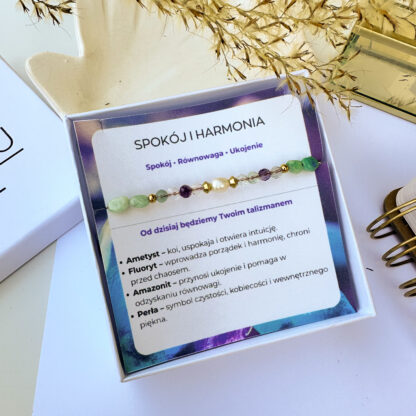 Bransoletka na złotym łańcuszku z naturalnych kamieni "SPOKÓJ I HARMONIA"