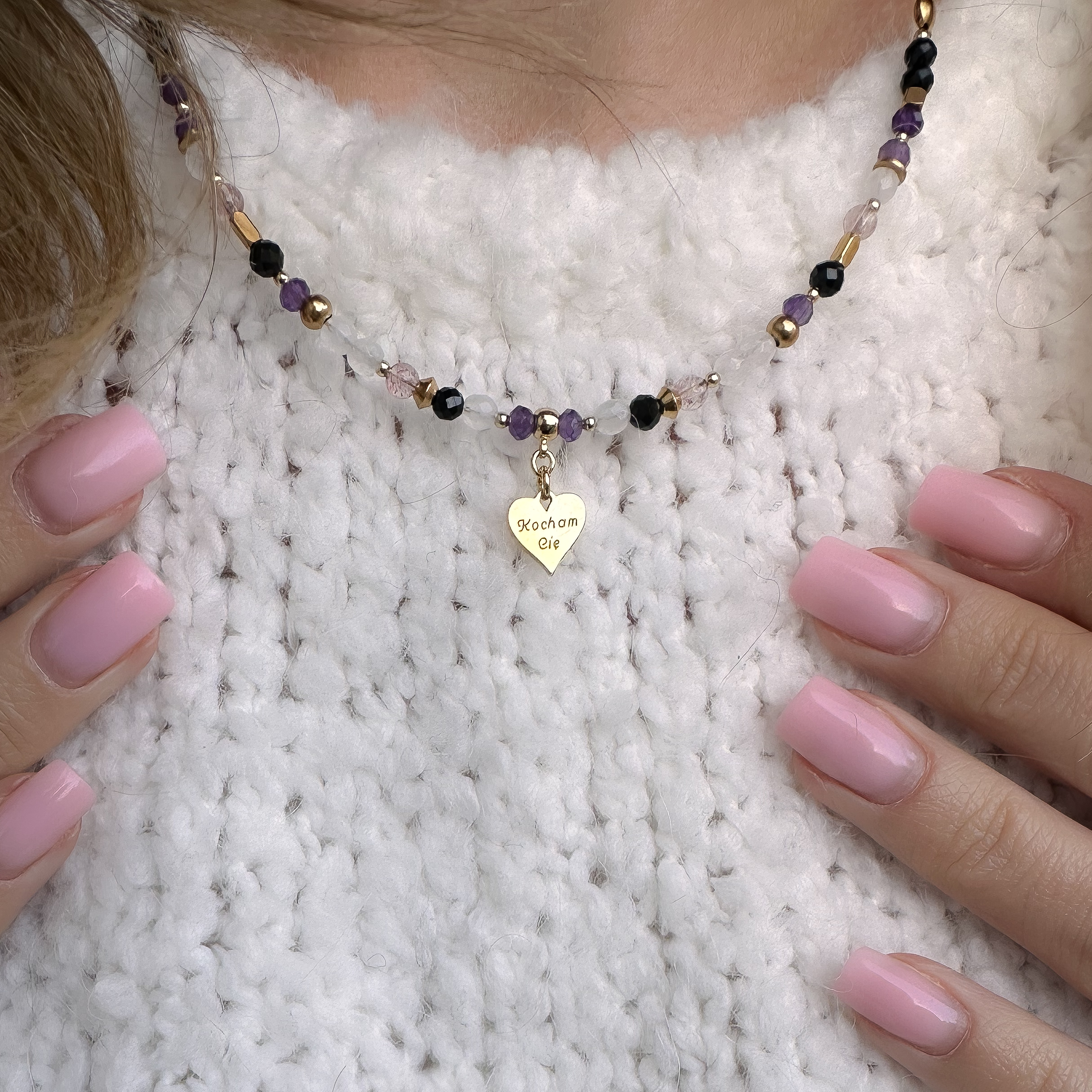 MAMA 💝 Naszyjnik z kamieniami, z GRAWEREM "Z miłości do Mamy" - obrazek 3