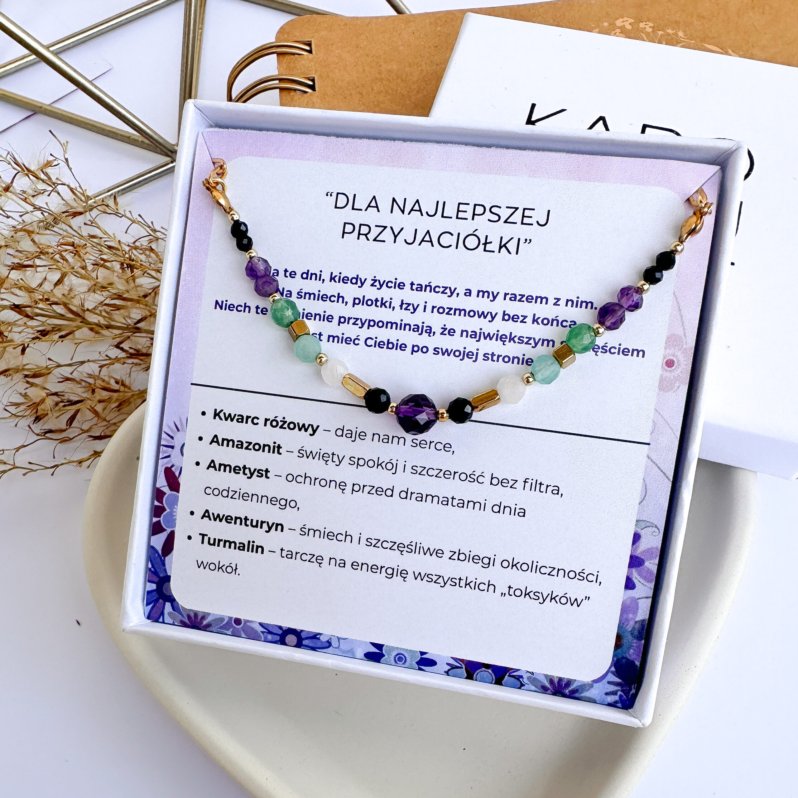 PRZYJACIÓŁKA 💝 Bransoletka na łańcuszku- amulet z kamieni naturalnych