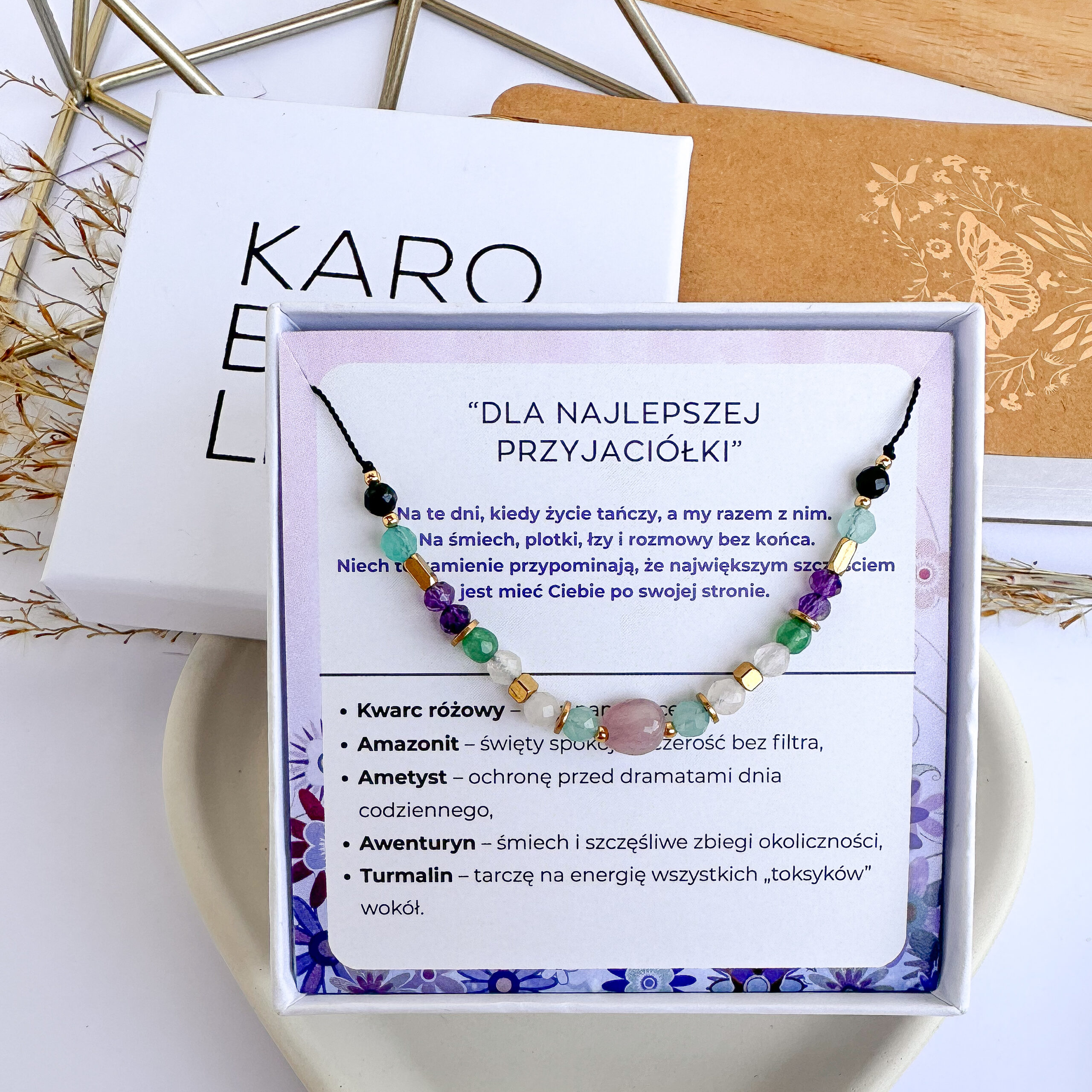 PRZYJACIÓŁKA 💝 Bransoletka na jedwabnej nici- amulet z kamieni naturalnych