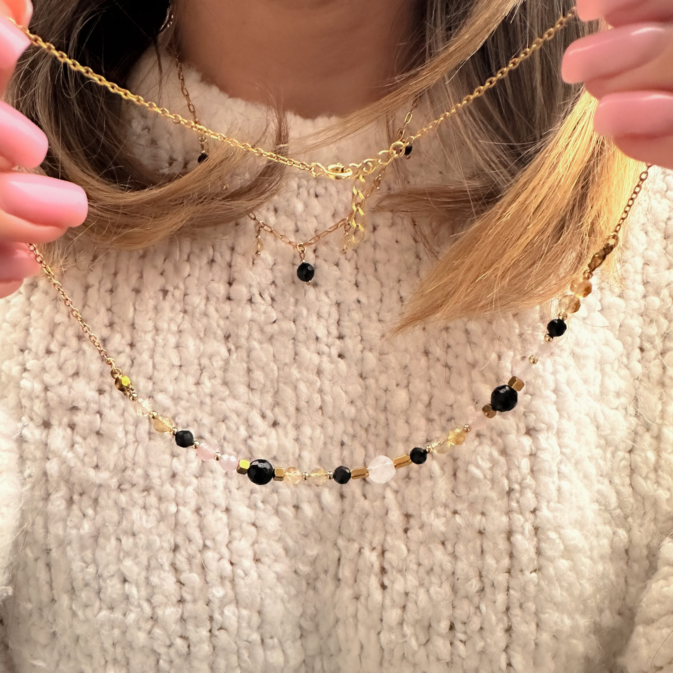 Naszyjnik MOCY z kamieniami (cytryn, turmalin, kwarc różowy) - obrazek 3