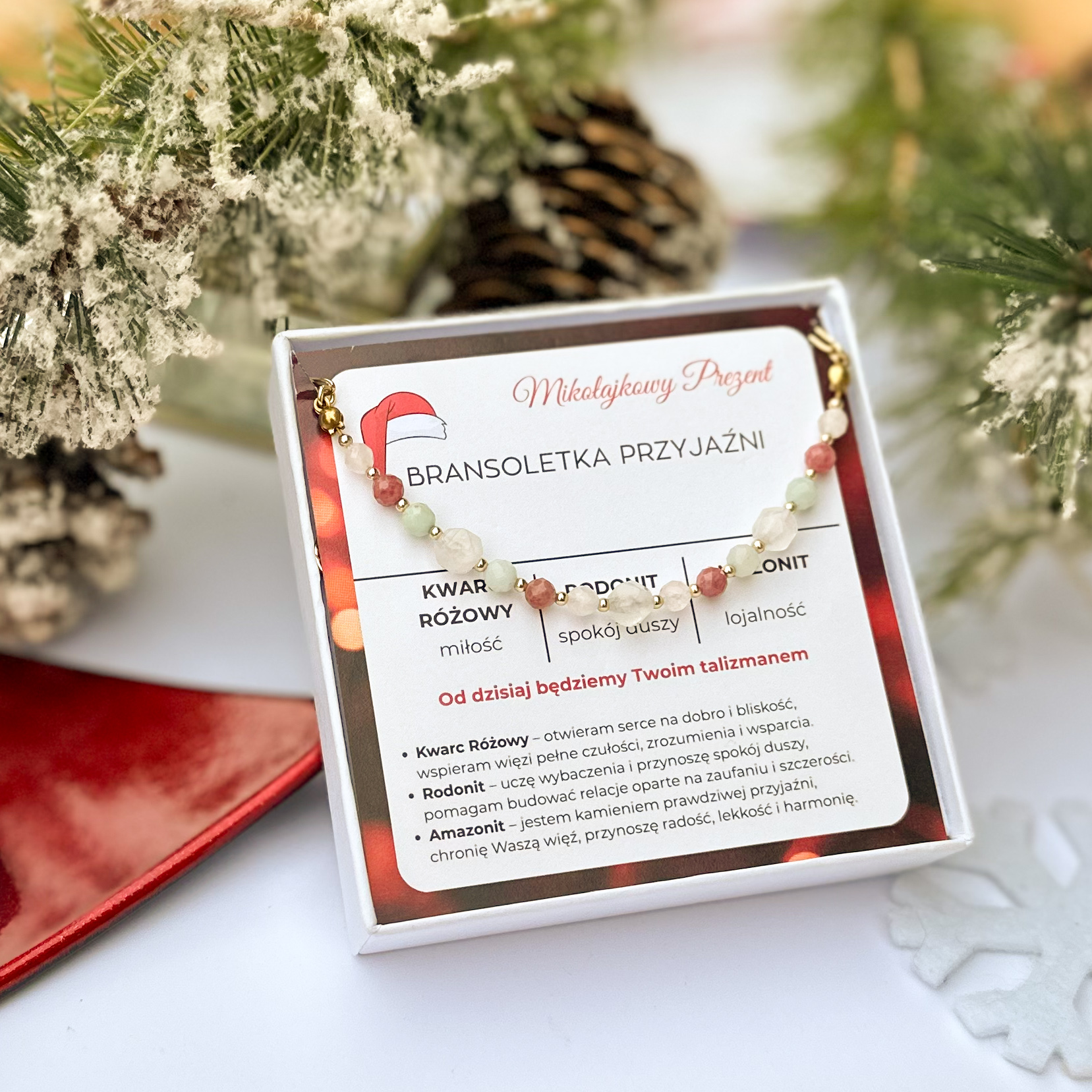 Bransoletka "PRZYJAŹNI" z kamieniami na łańcuszku