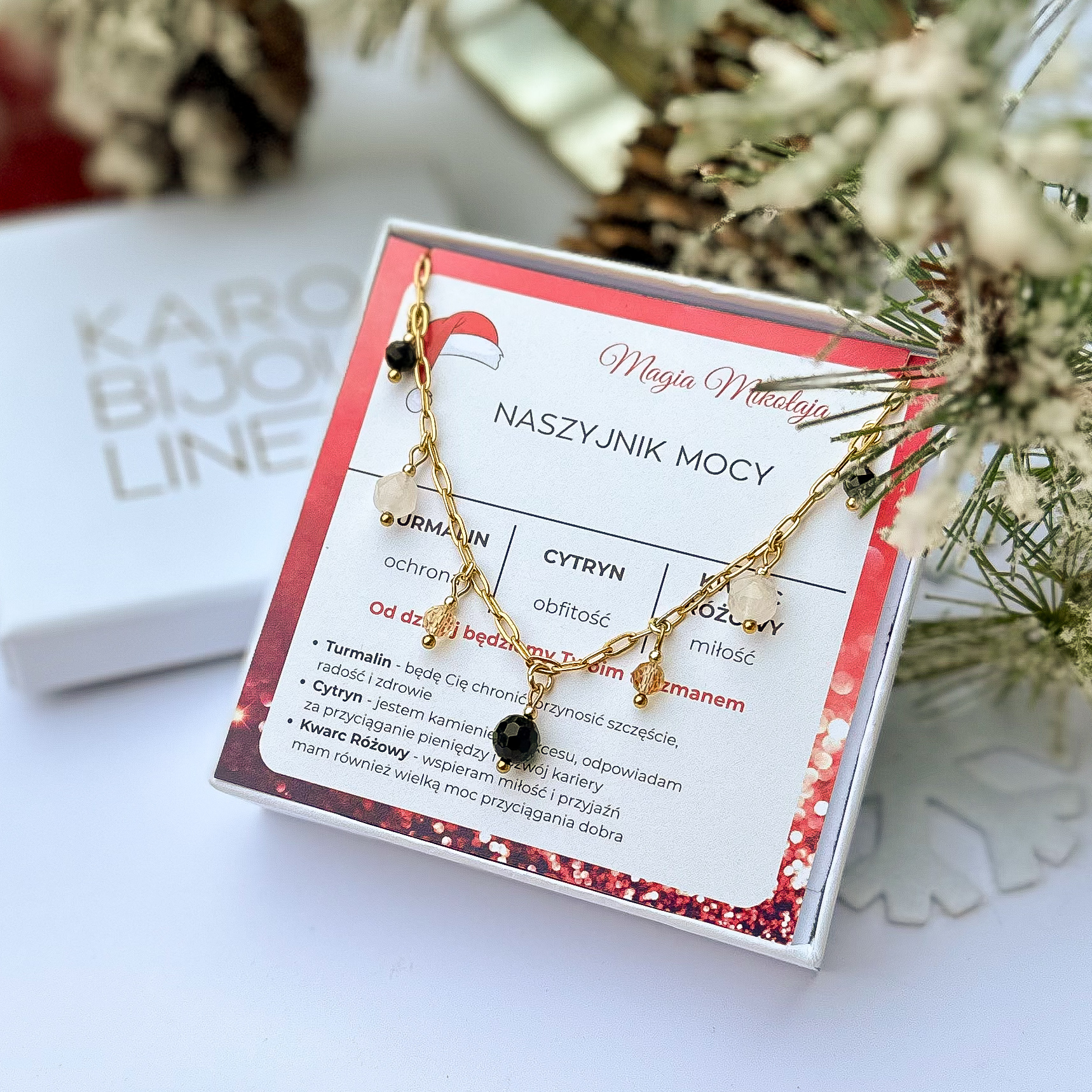 Naszyjnik MOCY z kamieniami (cytryn, turmalin, kwarc różowy)