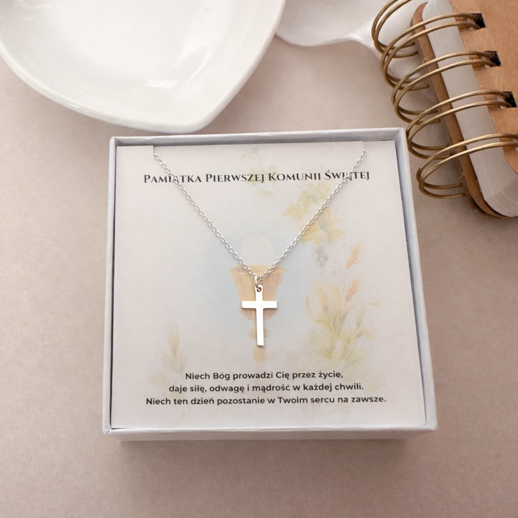 Srebrny Naszyjnik Klasyczny Krzyżyk na Komunię Srebro 925