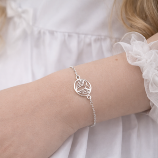 Srebrna Bransoletka na&nbsp;Komunię, skrzydła anielskie, Srebro 925