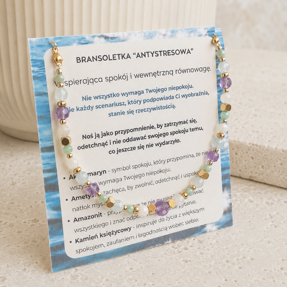 Bransoletka "ANTYSTRESOWA" z kamieni naturalnych - symbol wewnętrznego spokoju + odpinana grawerowana blaszka - obrazek 4