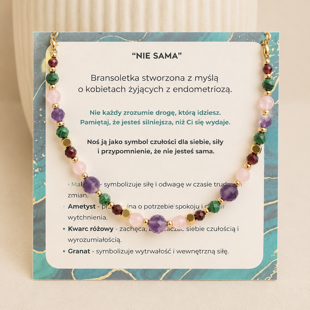 "NIE SAMA" Bransoletka z kamieni naturalnych dla kobiet z endometriozą - symbol siły i wsparcia
