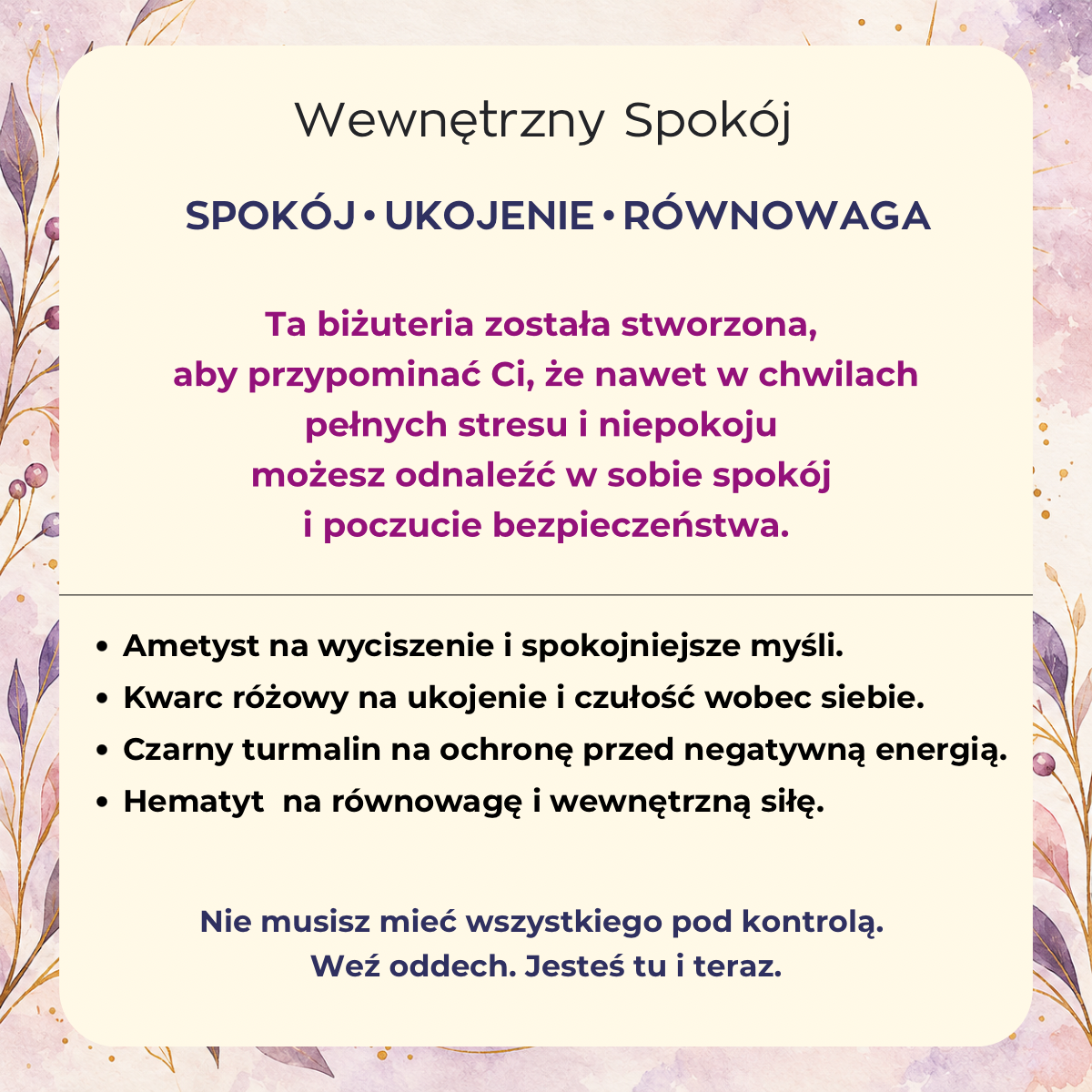 Naszyjnik “WEWNĘTRZNY SPOKÓJ” z kamieni naturalnych -ametyst, kwarc różowy, turmalin i hematyt - obrazek 4