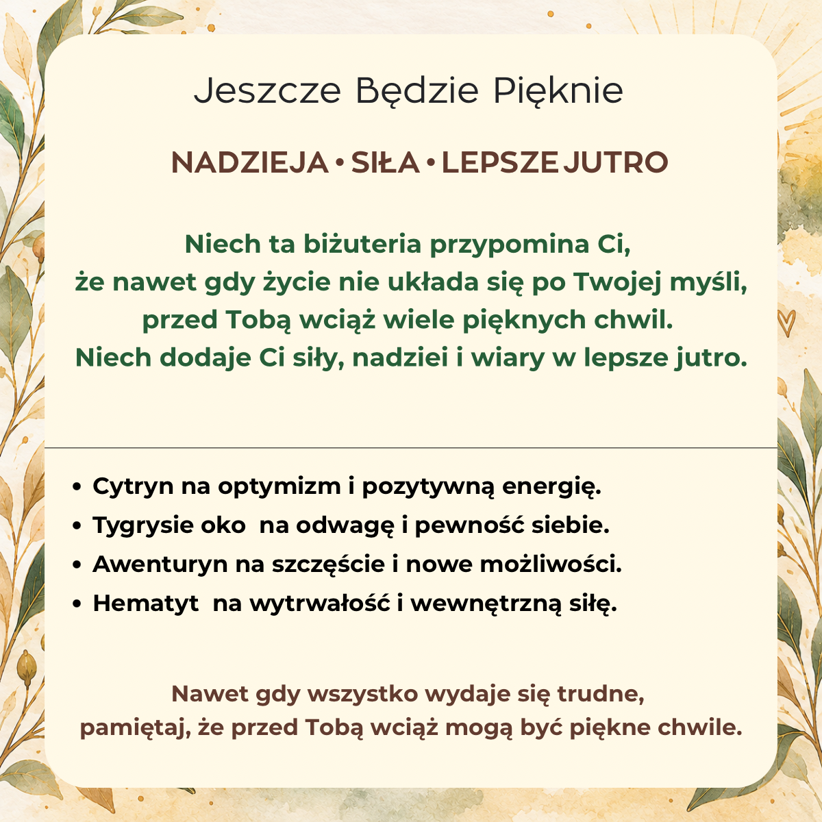 Naszyjnik "JESZCZE BĘDZIE PIĘKNIE" z kamieni naturalnych -cytryn, tygrysie oko, awenturyn i hematyt - obrazek 4